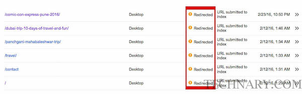 Redirected Status when Fetch as Google