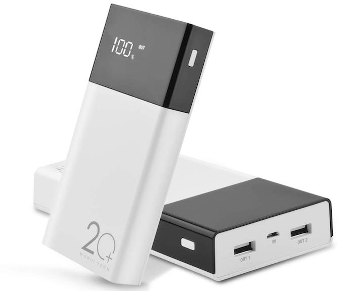  Morui ML20 20000mAh Lithium Polymer Power Bank with Digital Display – White & Black 