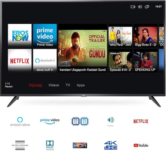 TCL 107.88 cm (43 inches) 4K Ultra HD Smart LED TV 43P65US-2019 (Black) | Built-In Alexa