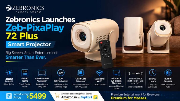 Zebronics Launches Zeb-PixaPlay 72 Plus Smart Projector